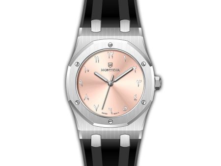 Monteva AP Gents Pink Dial Watch with Arabic Numerals and Black Rubber Strap Fashion