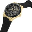 Police Salkantay Gents Black Dial Gold-Tone Stainless Steel Watch with Rubber Strap Hot on Sale