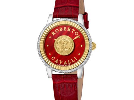 Roberto Cavalli by Franck Muller Ladies Red MOP Dial Red Leather Strap Watch Sale