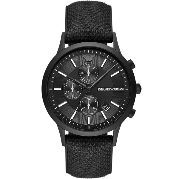 Emporio Armani RENATO Gents Chronograph Black Silicon Backed Fabric Watch For Sale