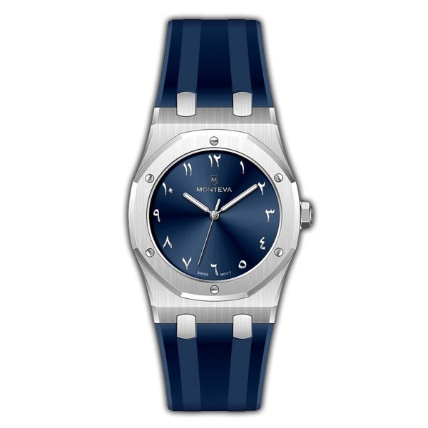 Monteva AP Gents Blue Dial Watch with Arabic Numerals and Blue Rubber Strap Supply