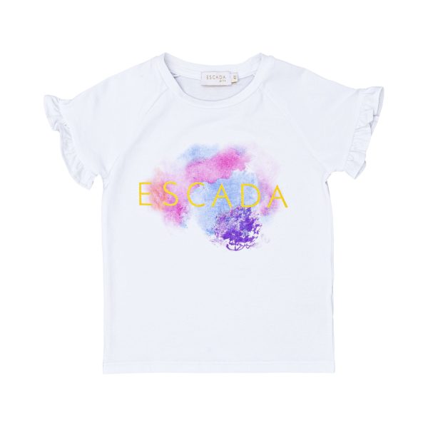 Escada Kids Girls  White T-Shirt with Colorful Logo Print Cheap