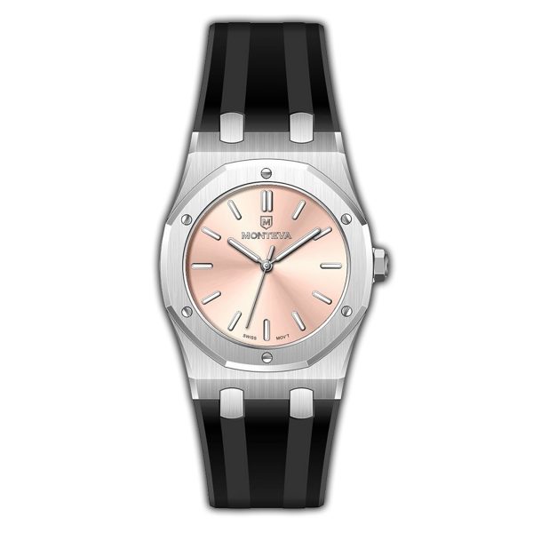 Monteva AP Gents  Pink Dial Watch with Black Rubber Strap Sale