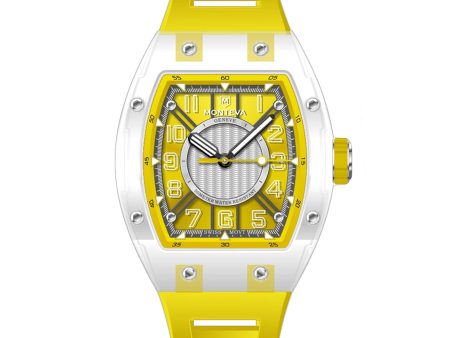 Monteva Oval Gents Yellow Dial Watch with Yellow Rubber Strap Hot on Sale