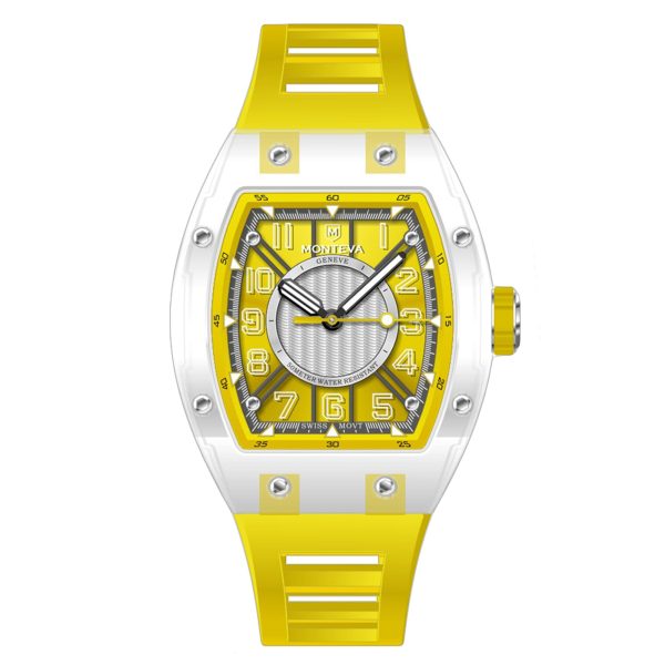 Monteva Oval Gents Yellow Dial Watch with Yellow Rubber Strap Hot on Sale