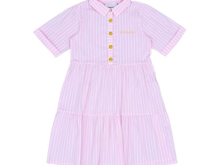 Escada Kids Girls  Pink Striped Short Sleeve Shirt Dress Sale